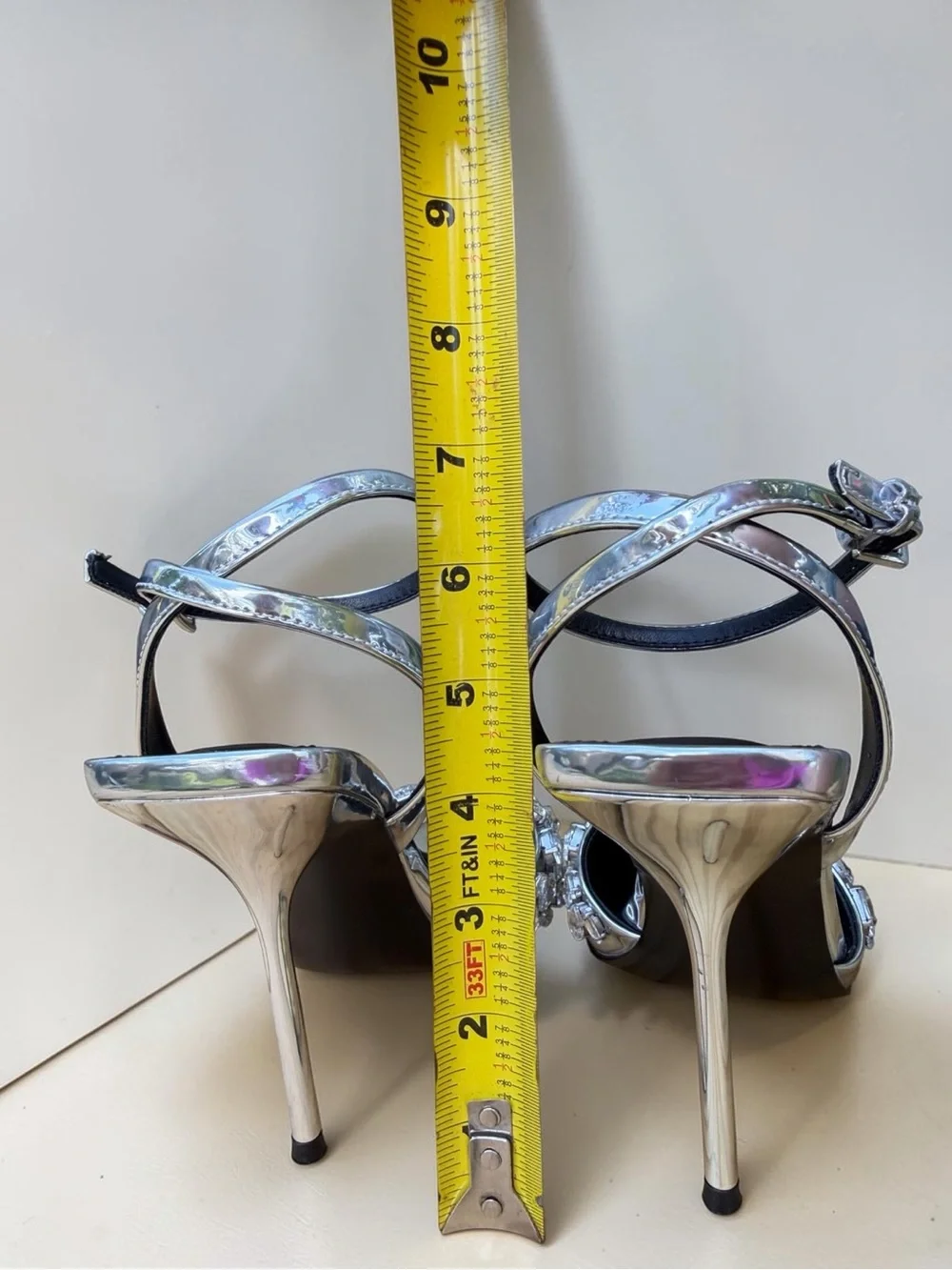 Steve Madden Silver Crystal-Embellished Stiletto Sandals Like New Size 9